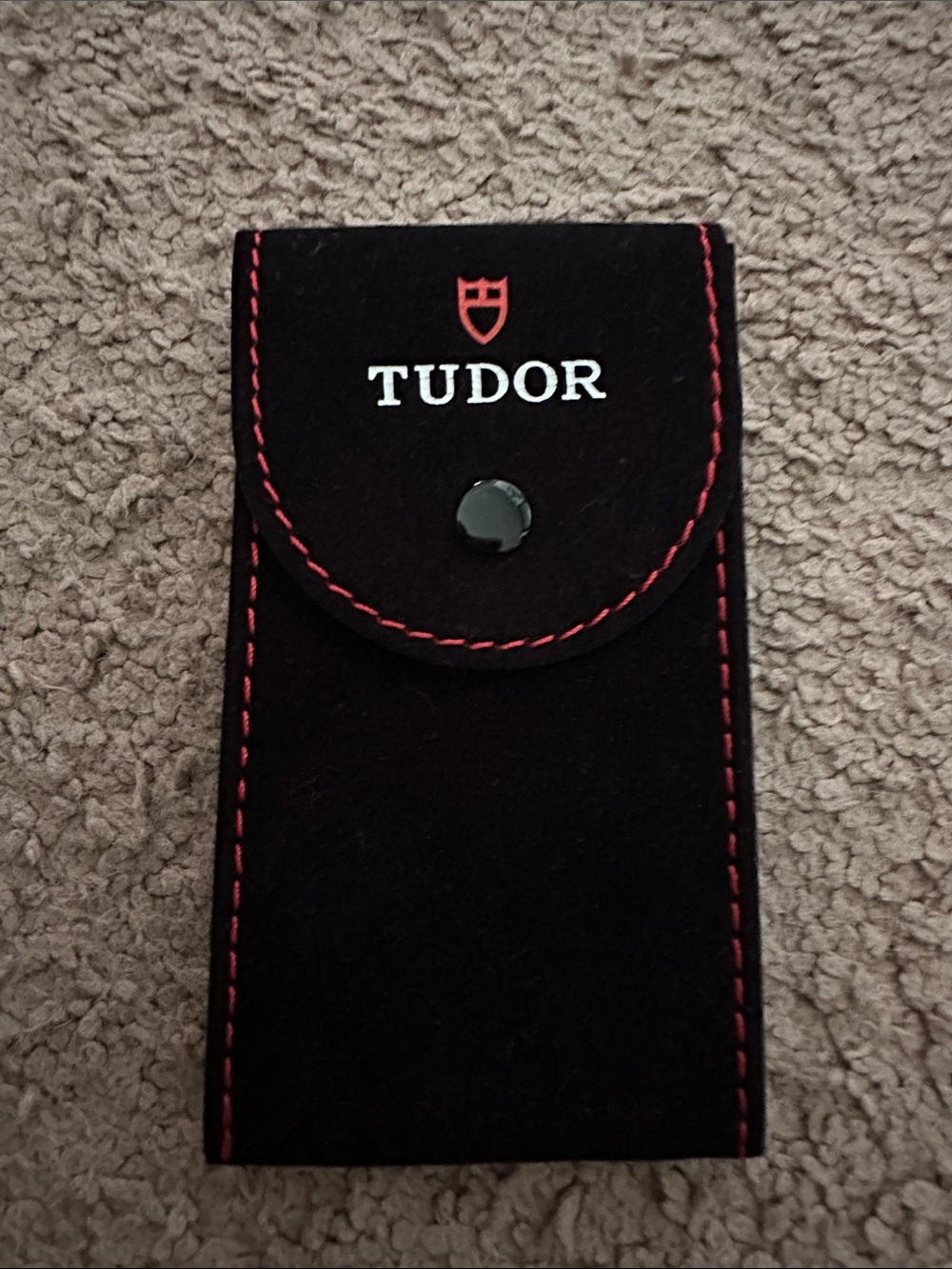 Tudor Black Soft Velvet Red Stitching Watch Holder Pouch
